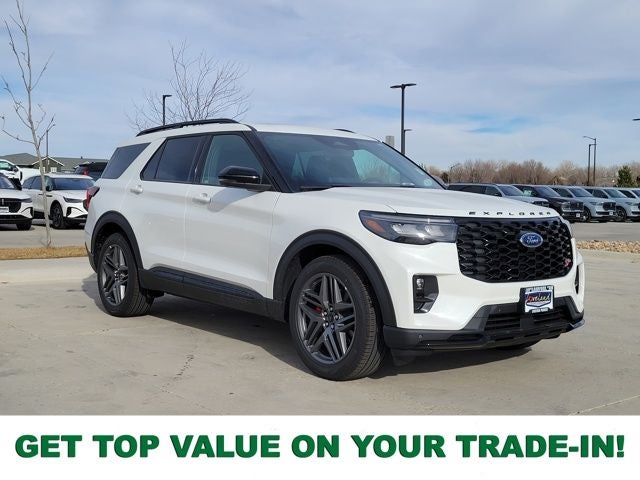 2026 Ford Explorer ST in Star White Metallic Tri-Coat — front three-quarter view